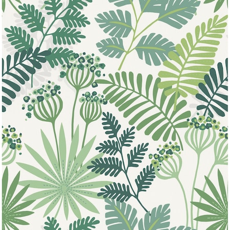 Manhattan Comfort Milwaukee Praslin Green Botanical 33 ft L X 205 in W Wallpaper BR4014-26448